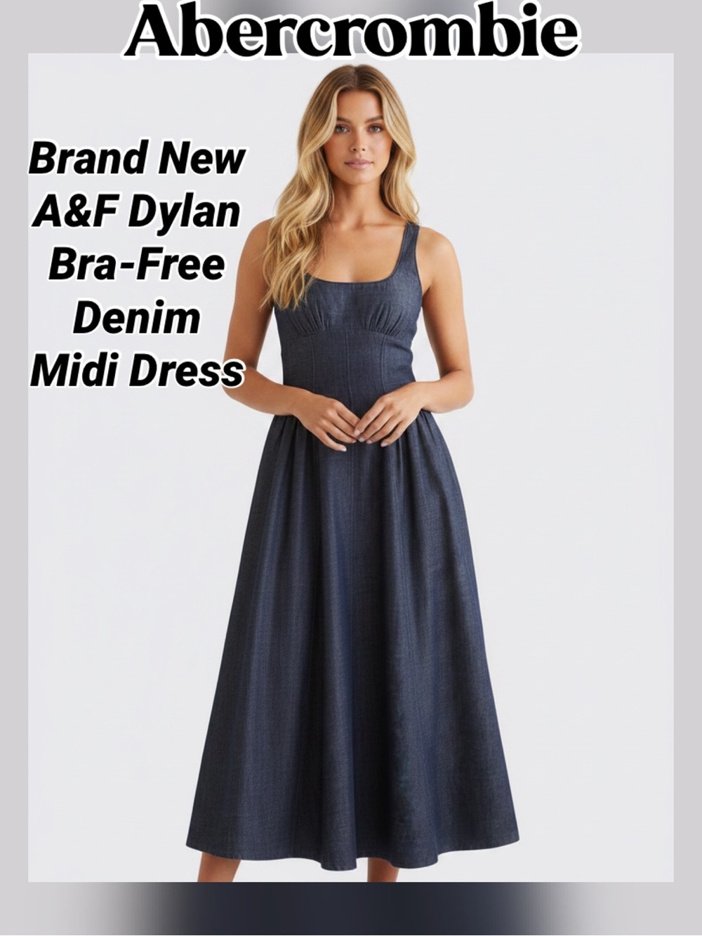 Abercrombie & Fitch Dylan Bra-Free Denim Midi Dress in Dark Wash